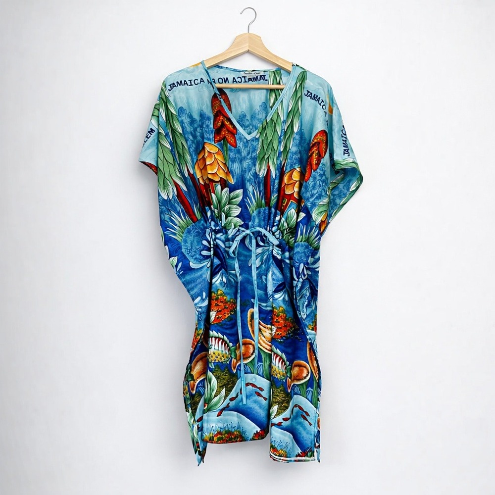 Heather Laine Jamaica Kaftan Dress 100% Rayon Beach Cover Vintage Y2K Large‎